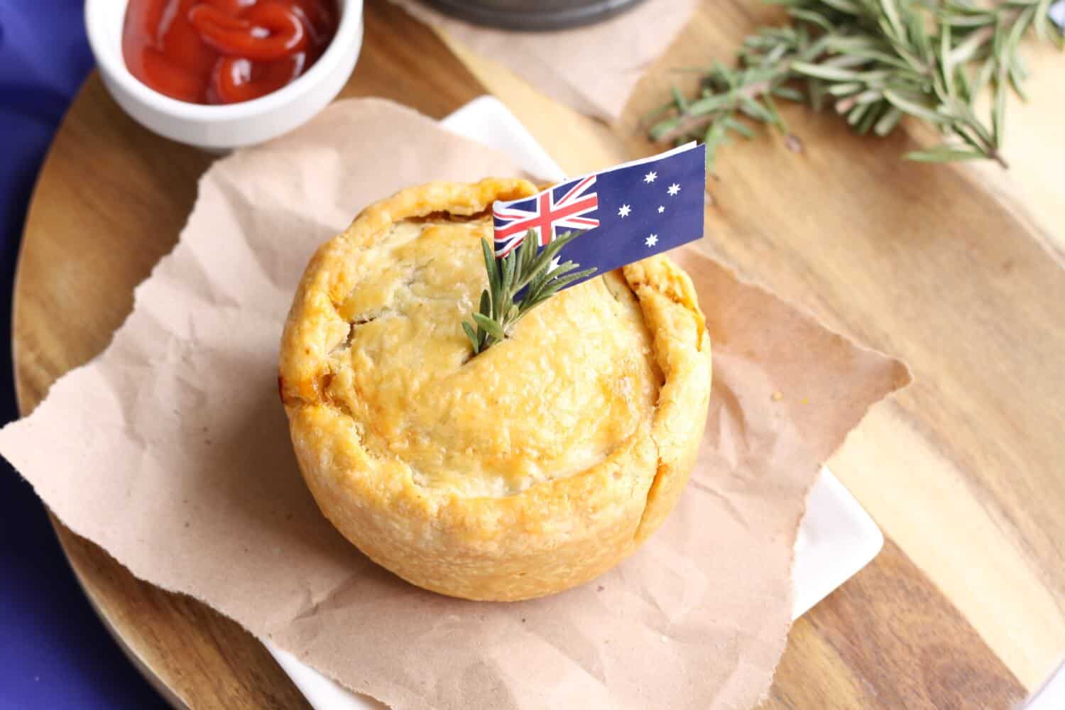 A small pie with a mini Australian flag stuck in.
