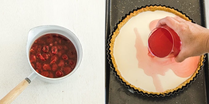 Pistachio Rose Panna Cotta Tart, a pistachio tart crust, rose panna cotta filling & rose jelly topping. A beautiful tart just perfect for a special occasion.