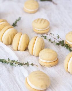 Thyme and Lemon Melting Moments Biscuits use the fabulous combo of lemon and fresh thyme in a buttery shortbread. Total melt in your mouth cookies.