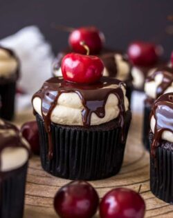 Black Forest Chocolate Cupcakes with Cream Cheese Frosting have all the flavour of black forest cake in cupcake form and an irresistible Cream Cheese Frosting.
