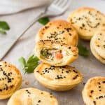 These Mini Chicken Pot Pies are an amazing but easy canape or finger food when entertaining. A chicken pot pie filling, big on flavour, encased in crisp shortcrust pastry.