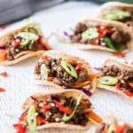 My Mini Korean Beef Tacos are mini tacos filled with Korean style beef. Filled with umami flavour, these tacos are perfect as an appetiser but can be made into full size tacos too.