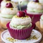 Cherry Pistachio Cupcakes are an amazing combination of pistachio cupcake, cherry compote centre and pistachio and vanilla buttercreams. All topped off with a gorgeous fresh cherry.