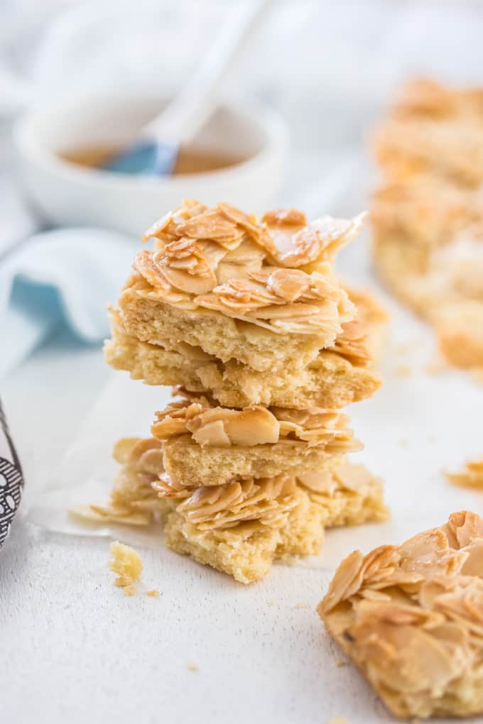A stack of Honey Almond Slices. 