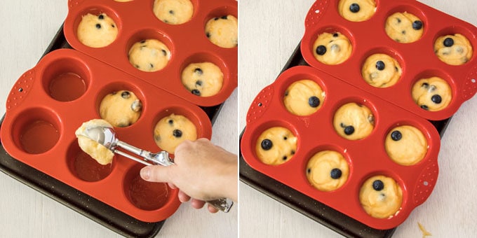 Dividing muffin batter into muffin pans