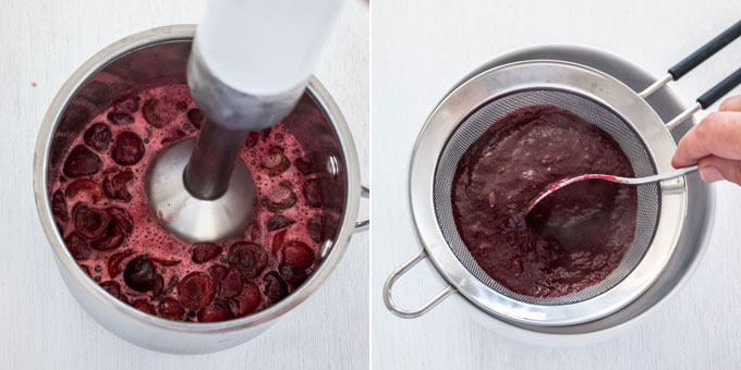 Making the cherry puree for the ice cream