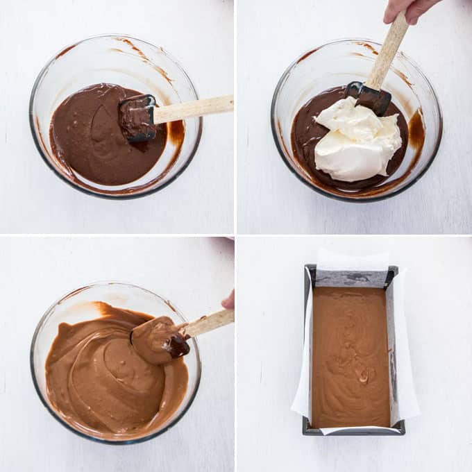 A collage showing mixing the chocolate ice cream
