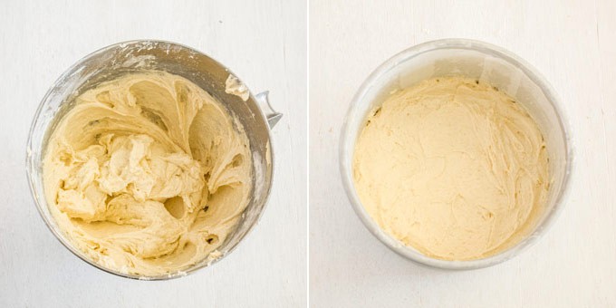 2 photos: making cake batter