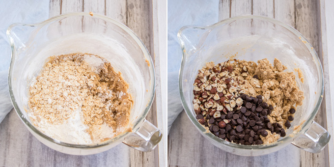 2 photos: Mixing together cookie dough, then mix together all the fillings