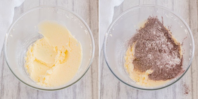 2 photos: Mixing the dough for Chocolate Peppermint Cookies
