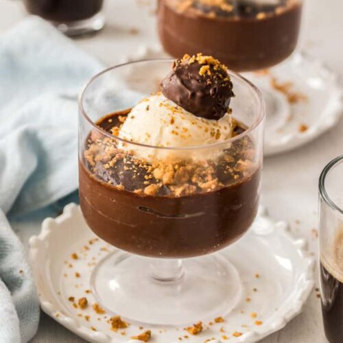 These Frangelico Chocolate Custard Pots are the perfect dessert for two. The easy custard pudding is made on the stove in minutes and is a total chocolate indulgence.