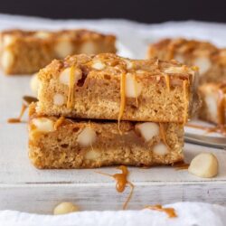 Two blondies stacked on top of each other