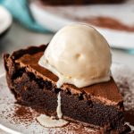 This Chocolate Brownie Pie recipe is one you’ll come back to again and again. Crisp chocolate pie crust with a fudgy brownie centre. Try it still warm with a scoop of ice cream.
