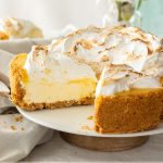 The ultimate no bake lemon cheesecake, this Lemon Meringue Cheesecake has a creamy and silky cheesecake filling inside a biscuit base and is topped with lemon curd and meringue. This is one sure to please your guests.