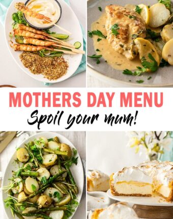 Collage of 4 recipes for a Mothers Day Menu