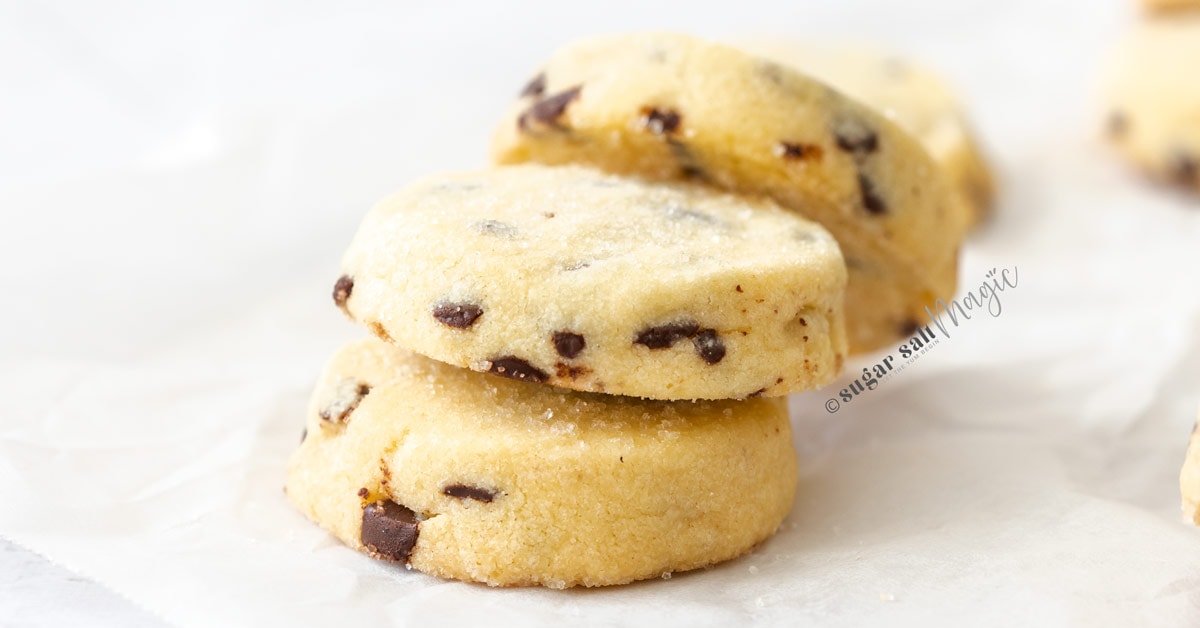 A small stack of chocolate chip shortbread
