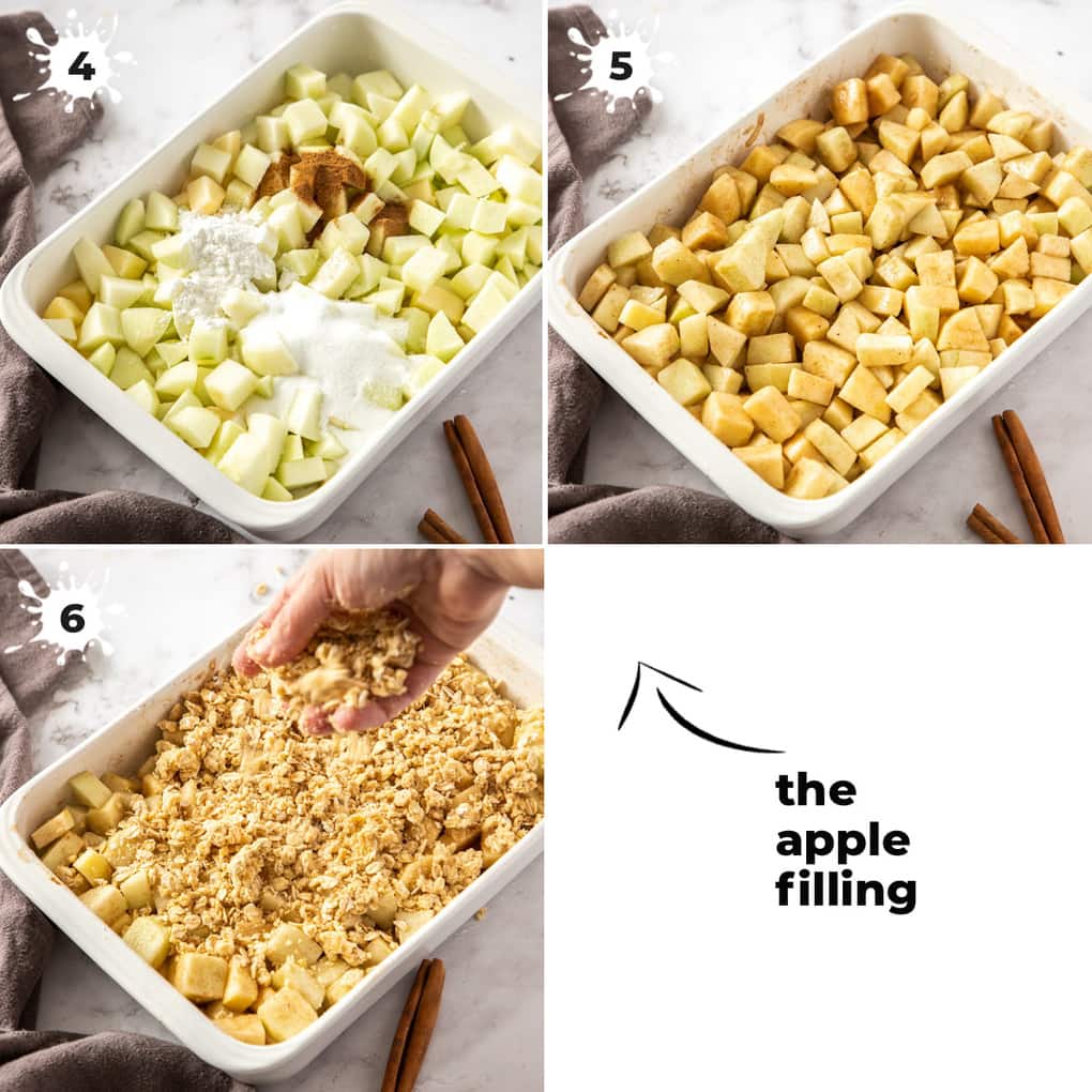 3 images showing the apple filling
