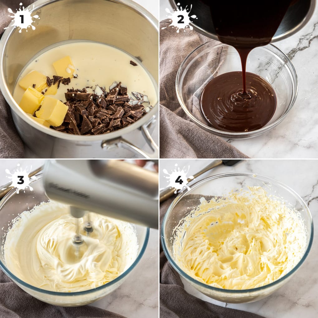 4 images showing the process of making chocolate mousse