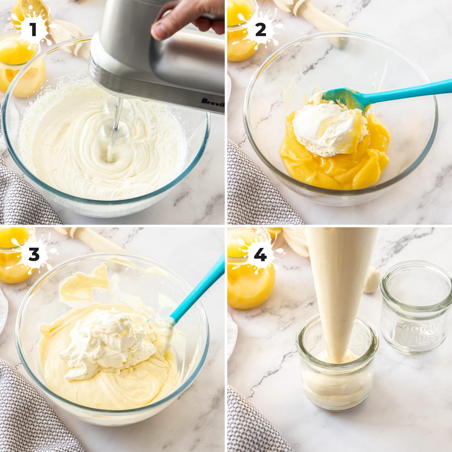 Photos showing how to make lemon curd mousse