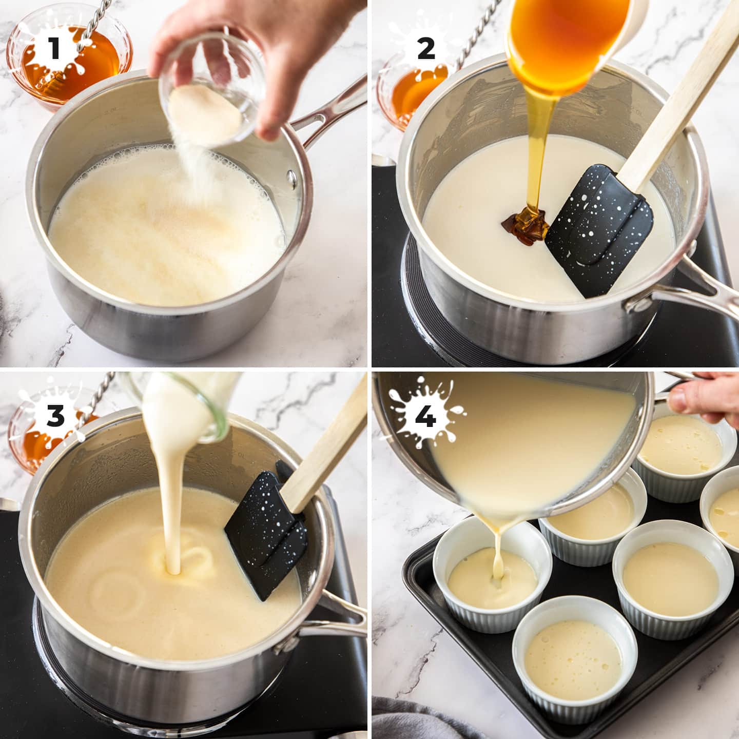 4 images showing how to make panna cotta.