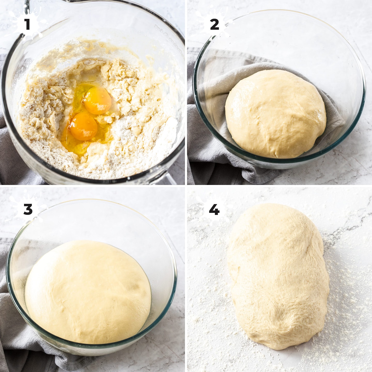 Images showing how to make cinnamon bun dough.