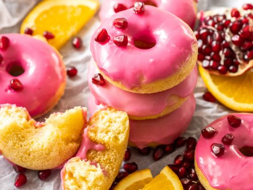 Orange Donuts with Pomegranate Icing - Sugar Salt Magic