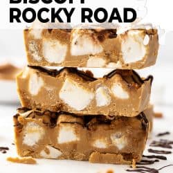 A stack of three pieces of rocky road.