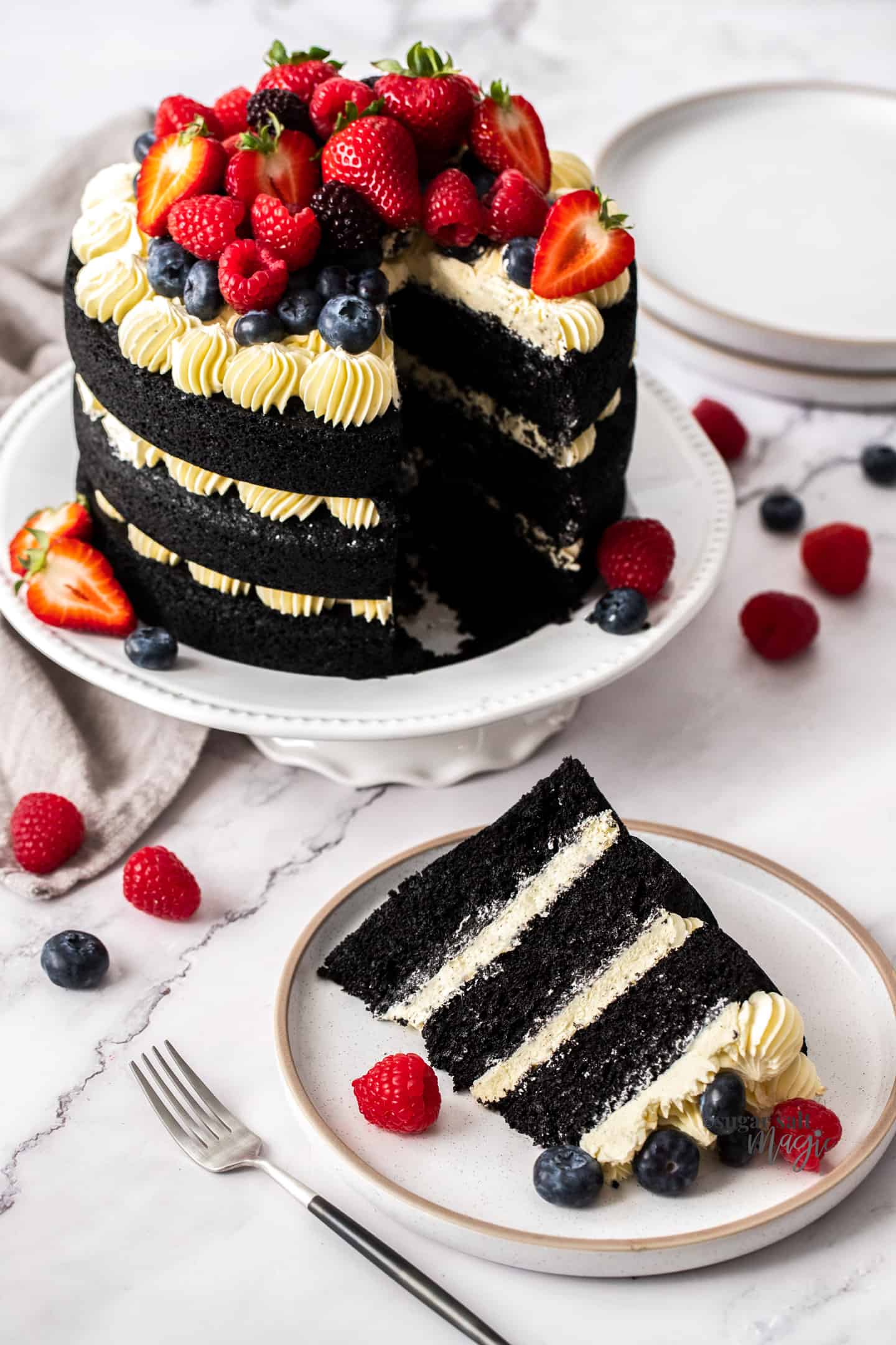 Lemon and Blackcurrant Stripe Cake Recipe