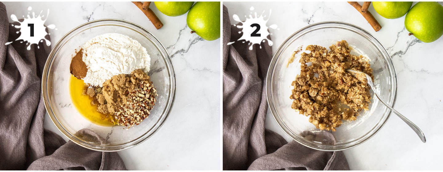 2 images showing how to make the crumble topping.