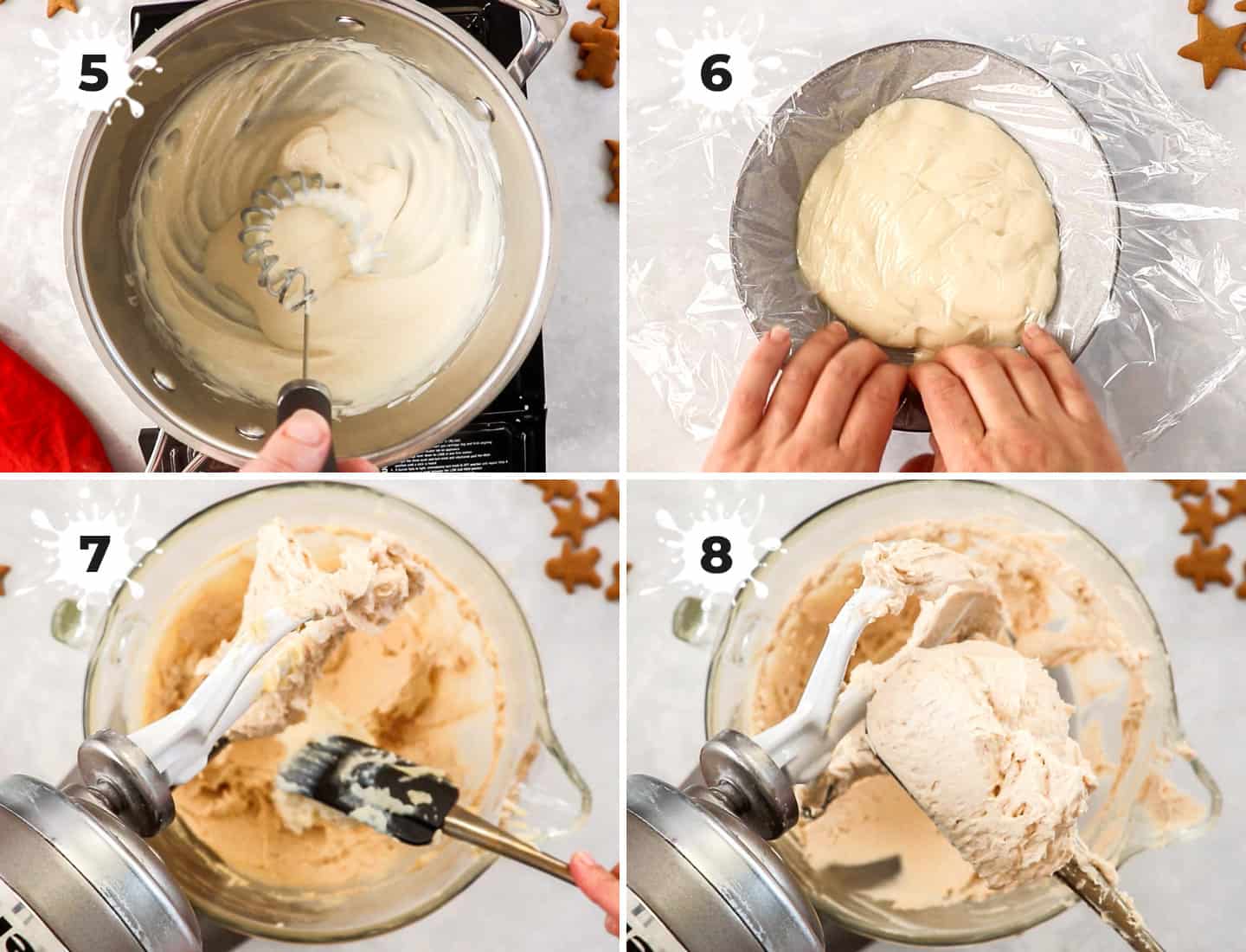 A collage of 4 images showing how to make the buttercream.