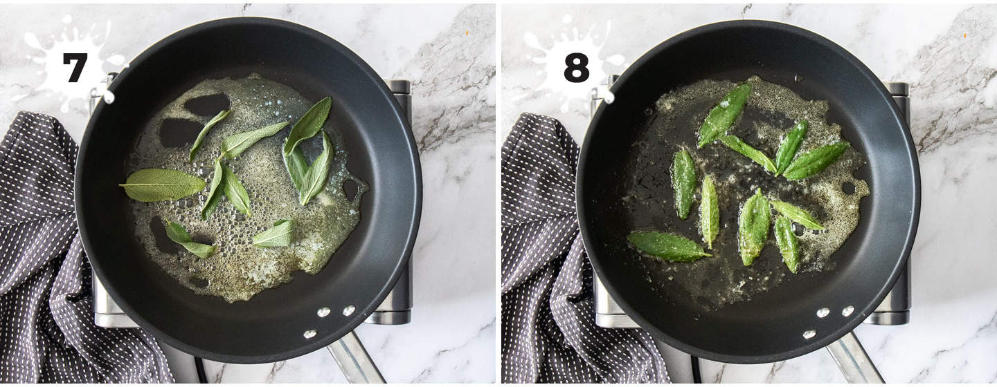 Sage being fried in a pan.