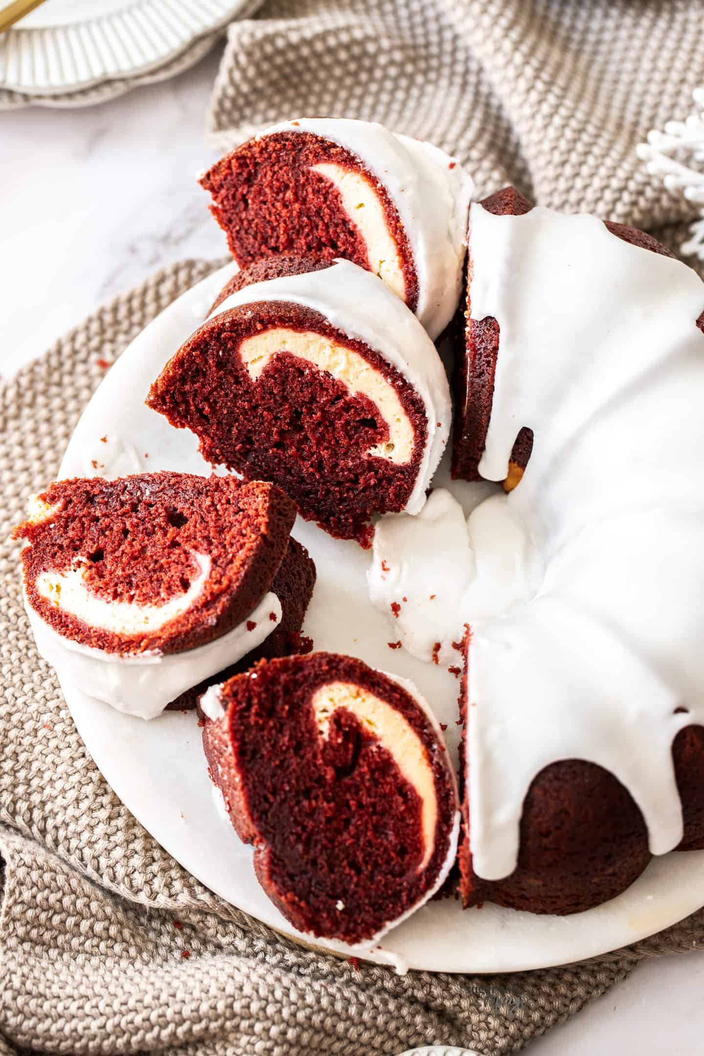 Red Velvet Bundt Cake with Cream Cheese Filling - Sugar Salt Magic