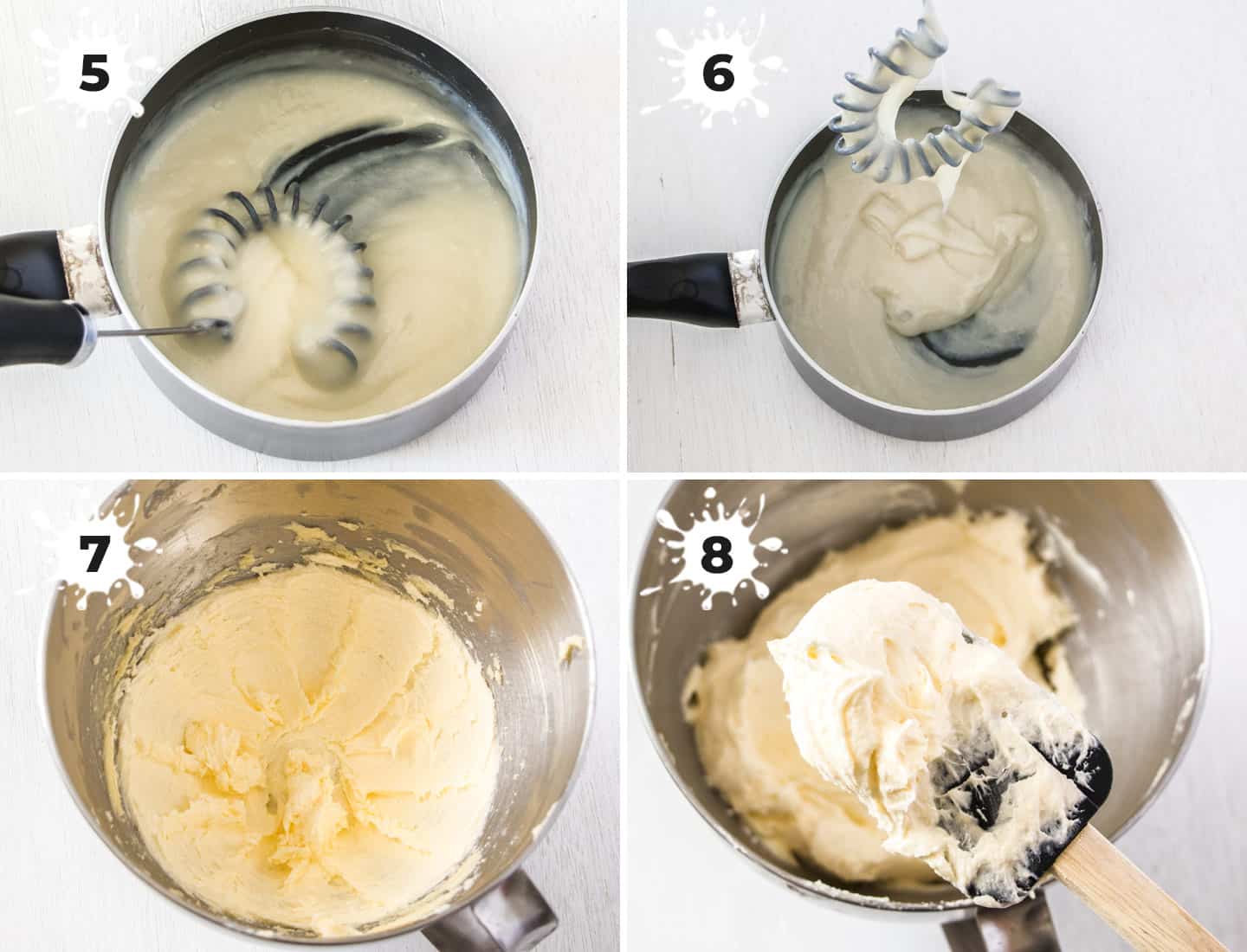 A collage of 4 images showing how to make the cream cheese buttercream.