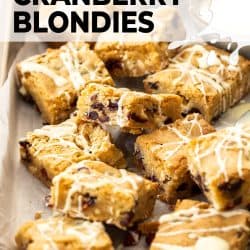 A batch of blondies on a baking tray.