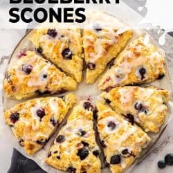 A circle of blueberry scones on a serving plate.