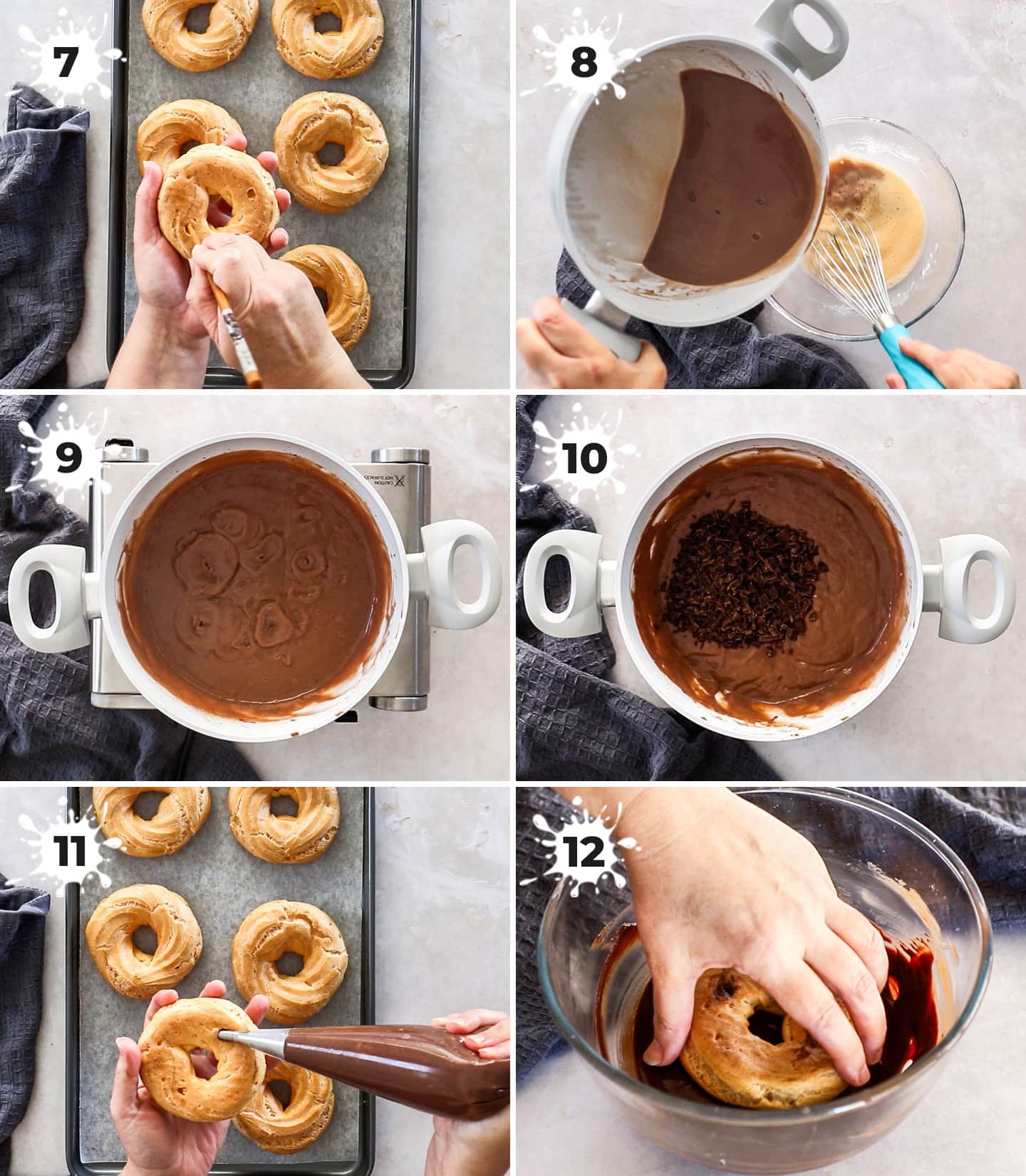 A collage of 6 images showing how to make the filling and topping.