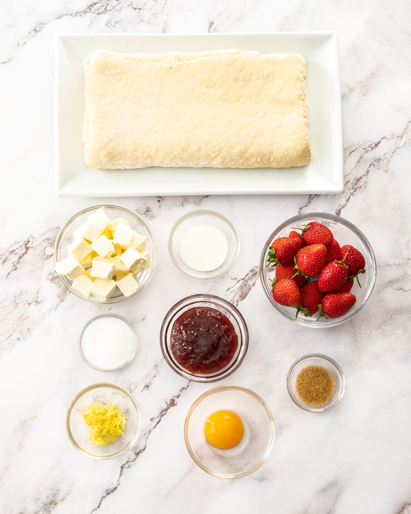 Ingredients for strawberry danishes.