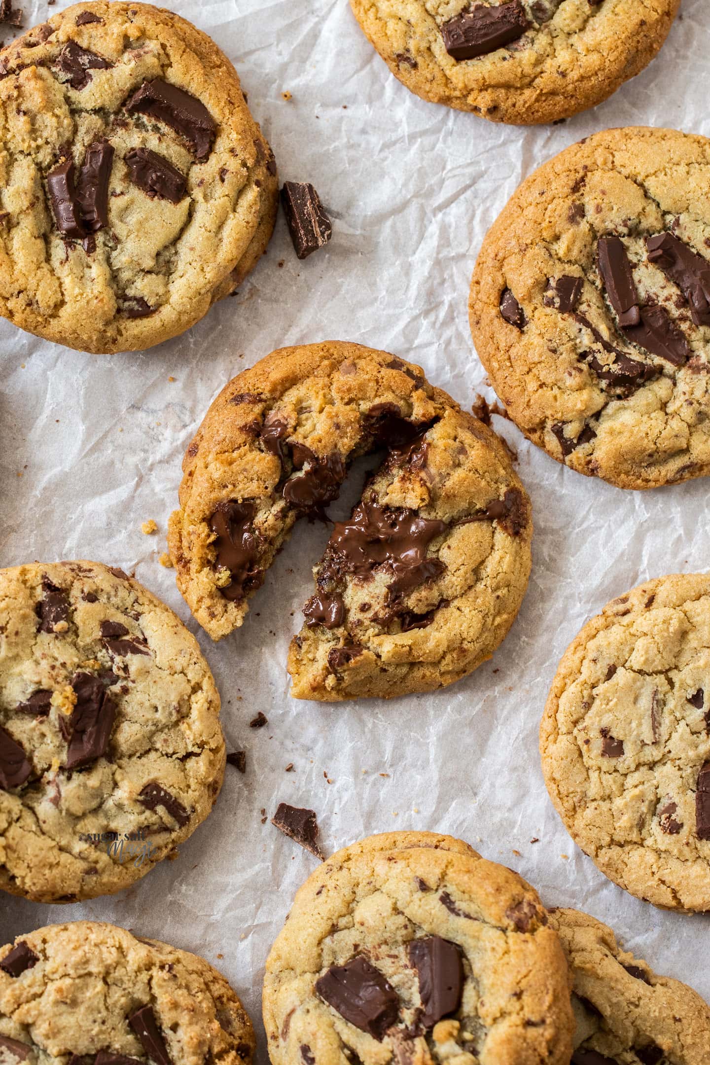 A gooey chocolate chunk cookie surrouned by more.