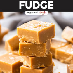 A stack of 4 pieces of salted caramel fudge.