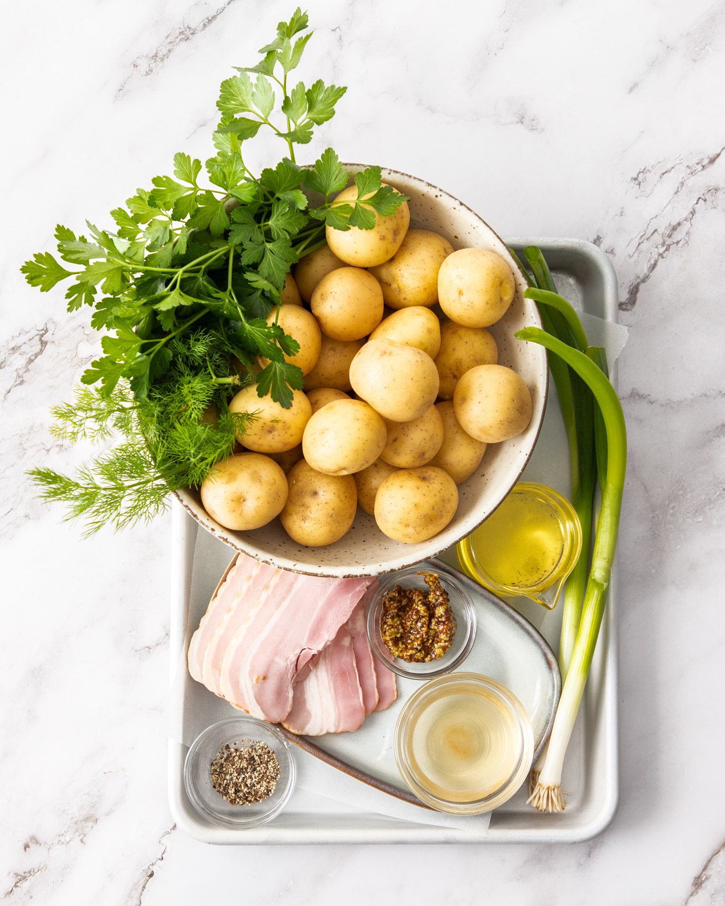 Ingredients for mayo free potato salad.