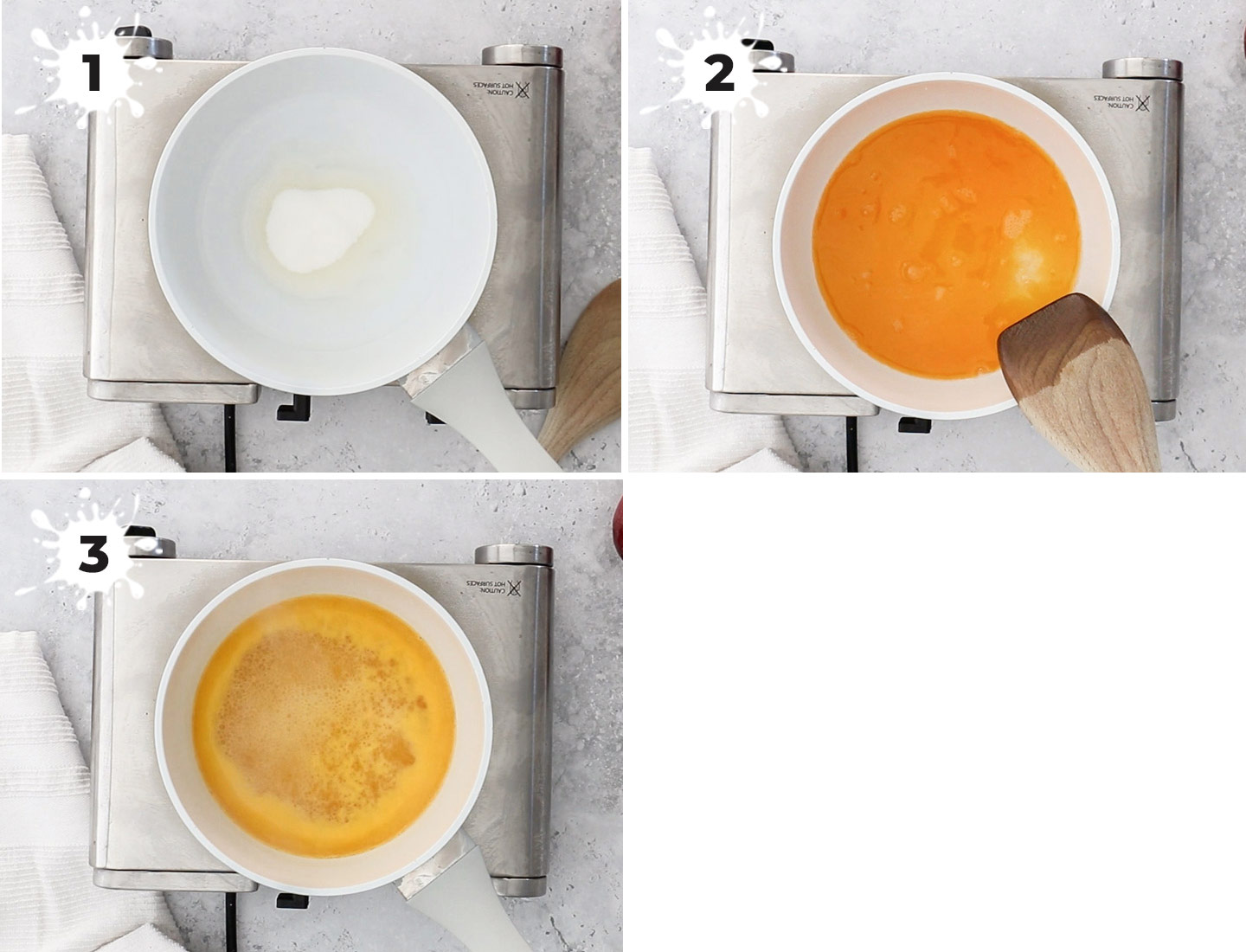 A collage showing how to make passionfruit syrup.