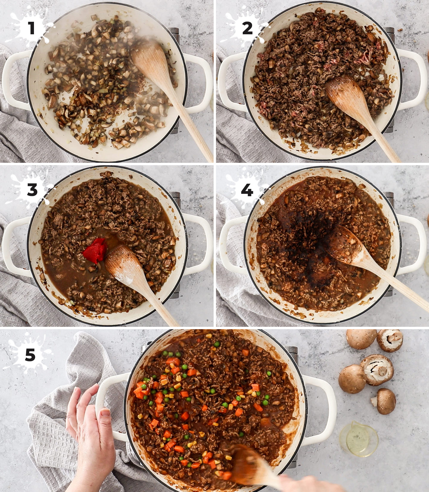 A collage showing how to make savoury mince.