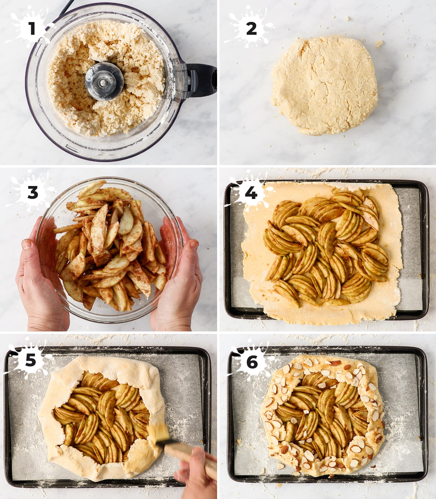A collage showing how to make apple crostata.