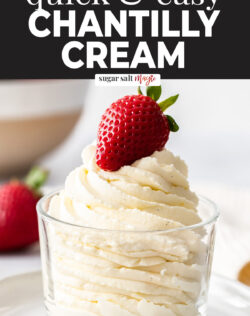 Chantilly cream piped in a swirl in a glass.