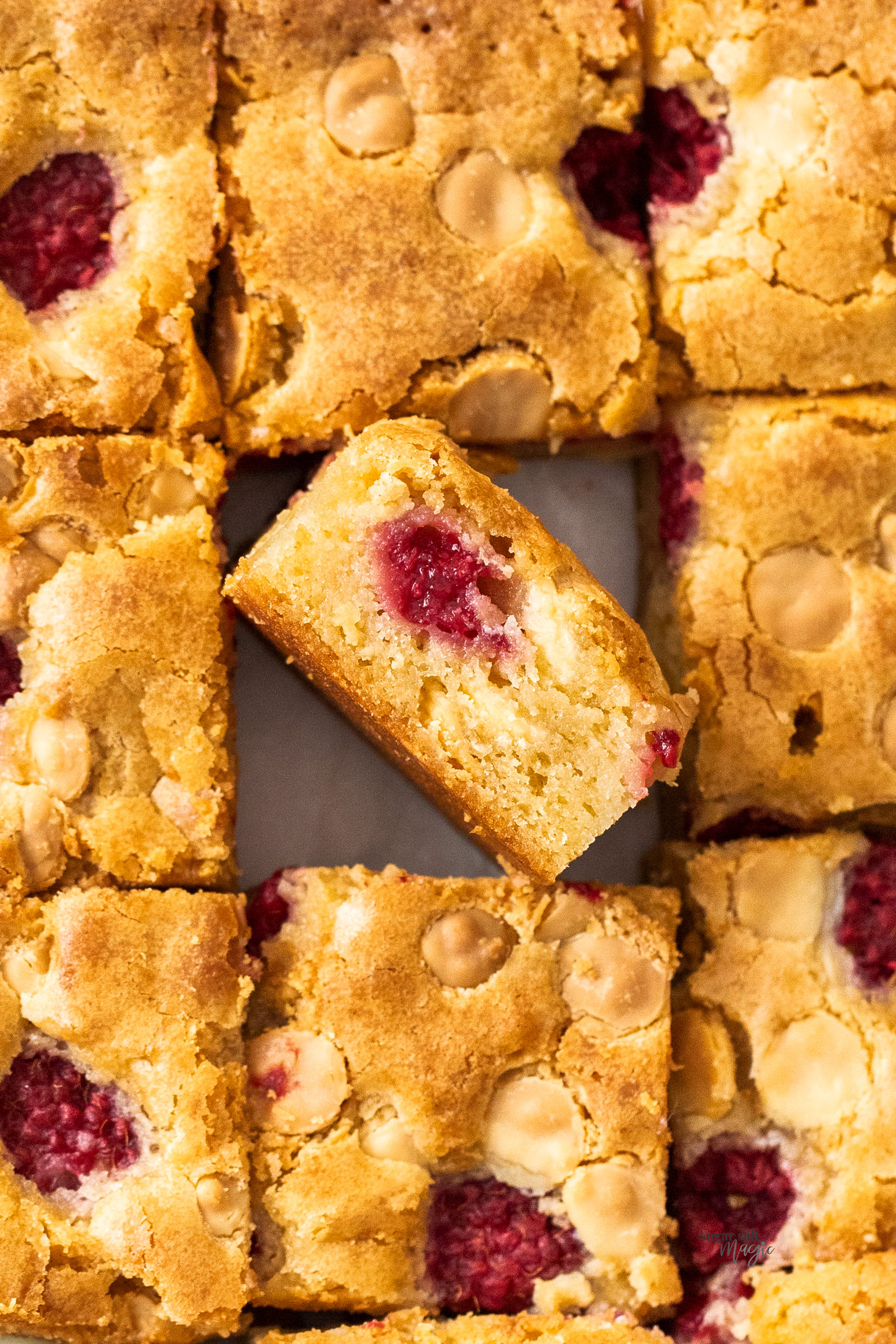 Top down view of blondies with one standing on it's edge.