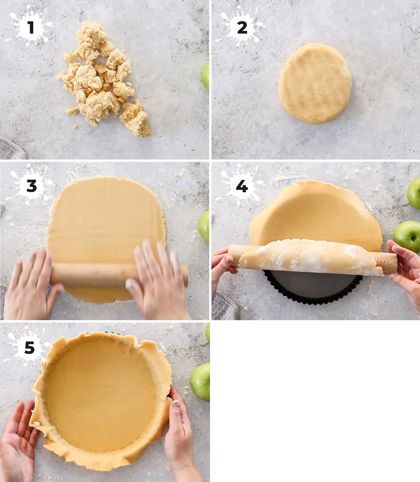 A collage showing how to make the tart shell.