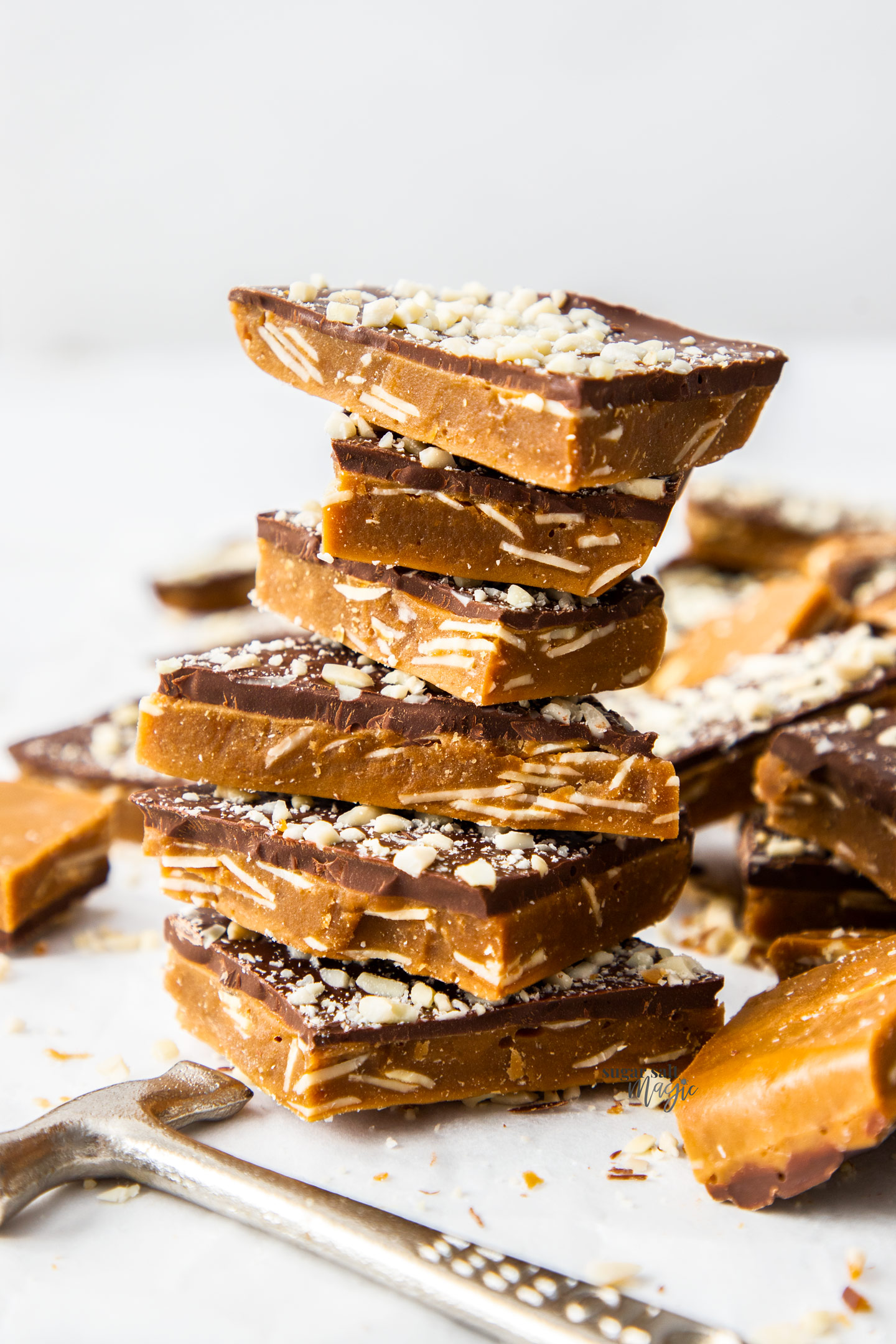 A stack of buttercrunch toffee pieces.