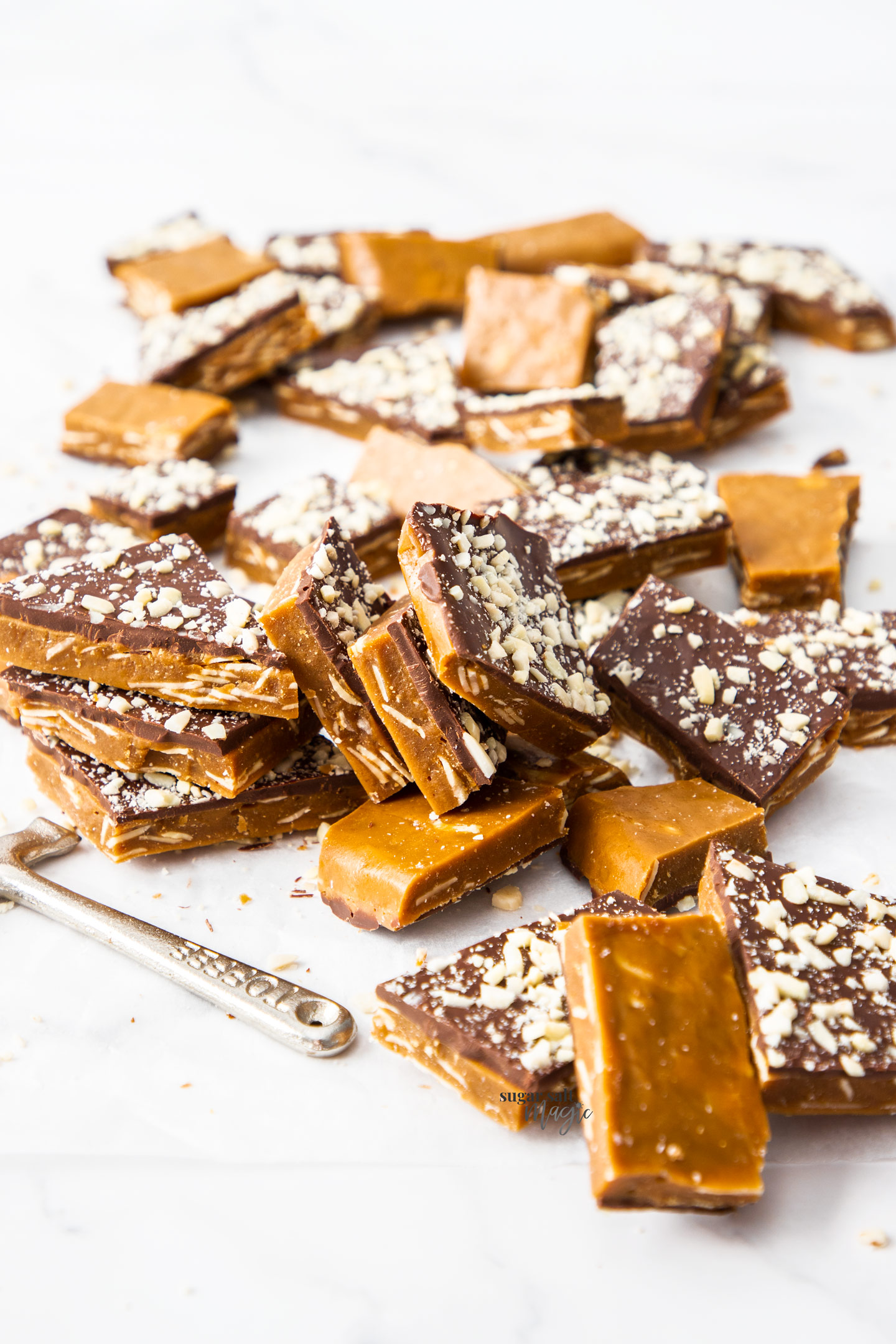 A pile of buttercrunch toffee pieces.