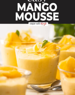Closeup of mango mousse in a glass.