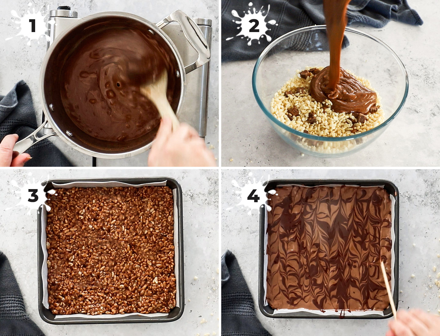 A collage showing how to make mars bar slice.